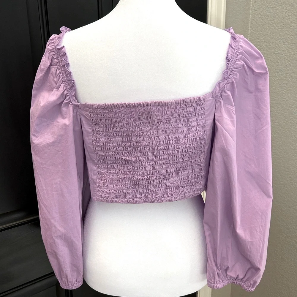 MONKI ASOS Purple Puff Sleeve Crop Top Sz 44 Festival Renaissance Coquette Girly
